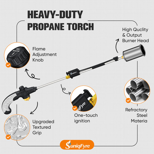 Propane Torch Weed Burner - Adjustable Flame Weed Burner with Detachable Handle & Piezo Trigger Self Igniting for Garden, Wood, Ice, Snow, Melting(Propane Tank Not Included)