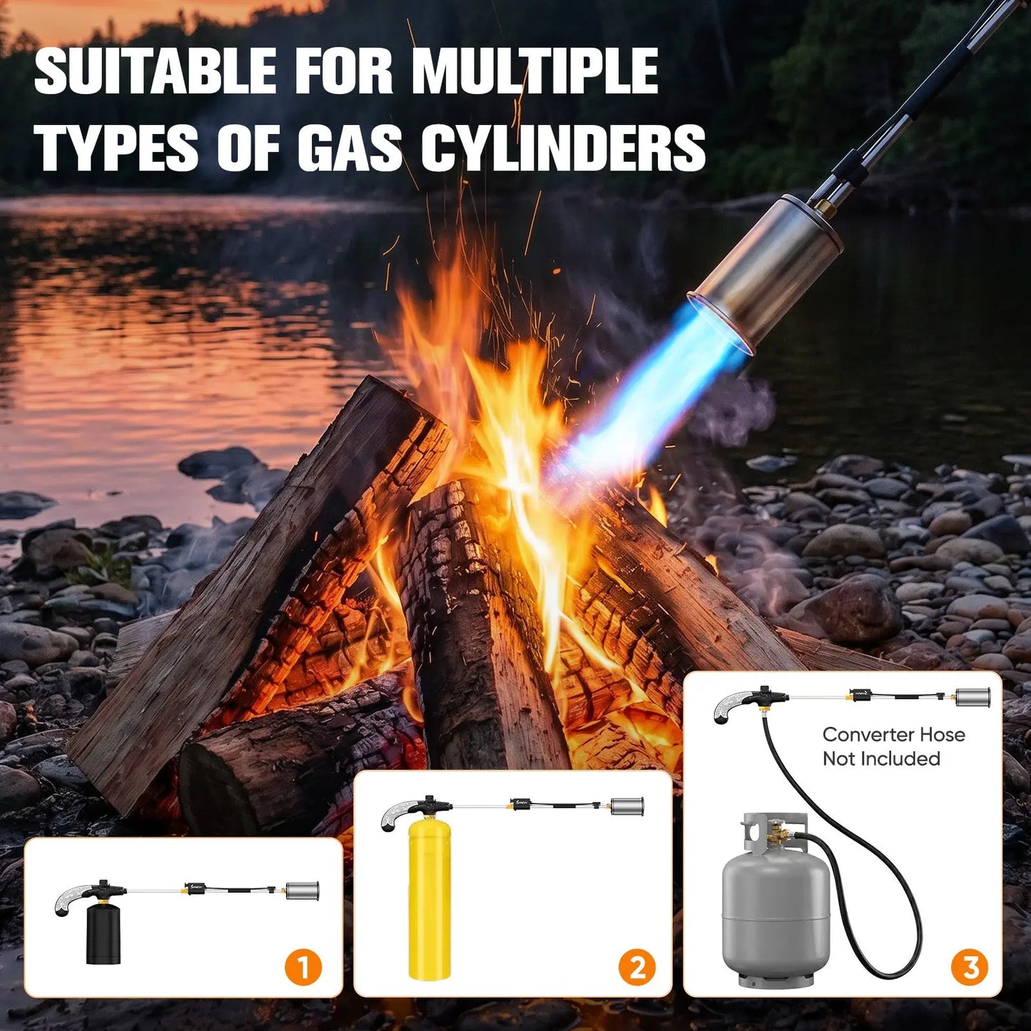 Propane Torch Weed Burner - Adjustable Flame Weed Burner with Detachable Handle & Piezo Trigger Self Igniting for Garden, Wood, Ice, Snow, Melting(Propane Tank Not Included) Suniqfyre