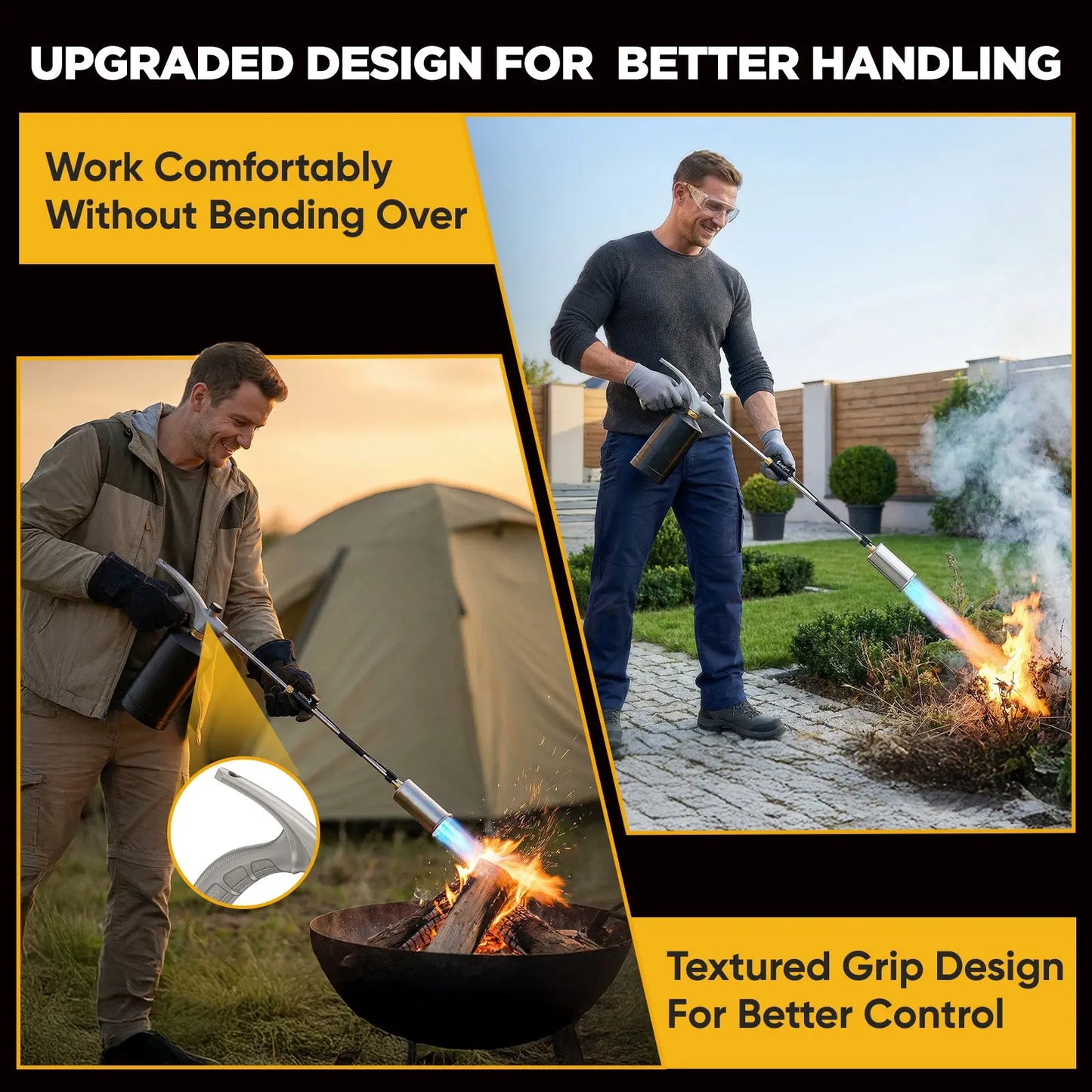 Weed Torch - Propane Torch Weed Burner with Detachable Long Arm, Rubber Grip & Flame Control Valve for Garden, Snow Road, Roofing, Outdoor (Propane Tank Not Included) Suniqfyre