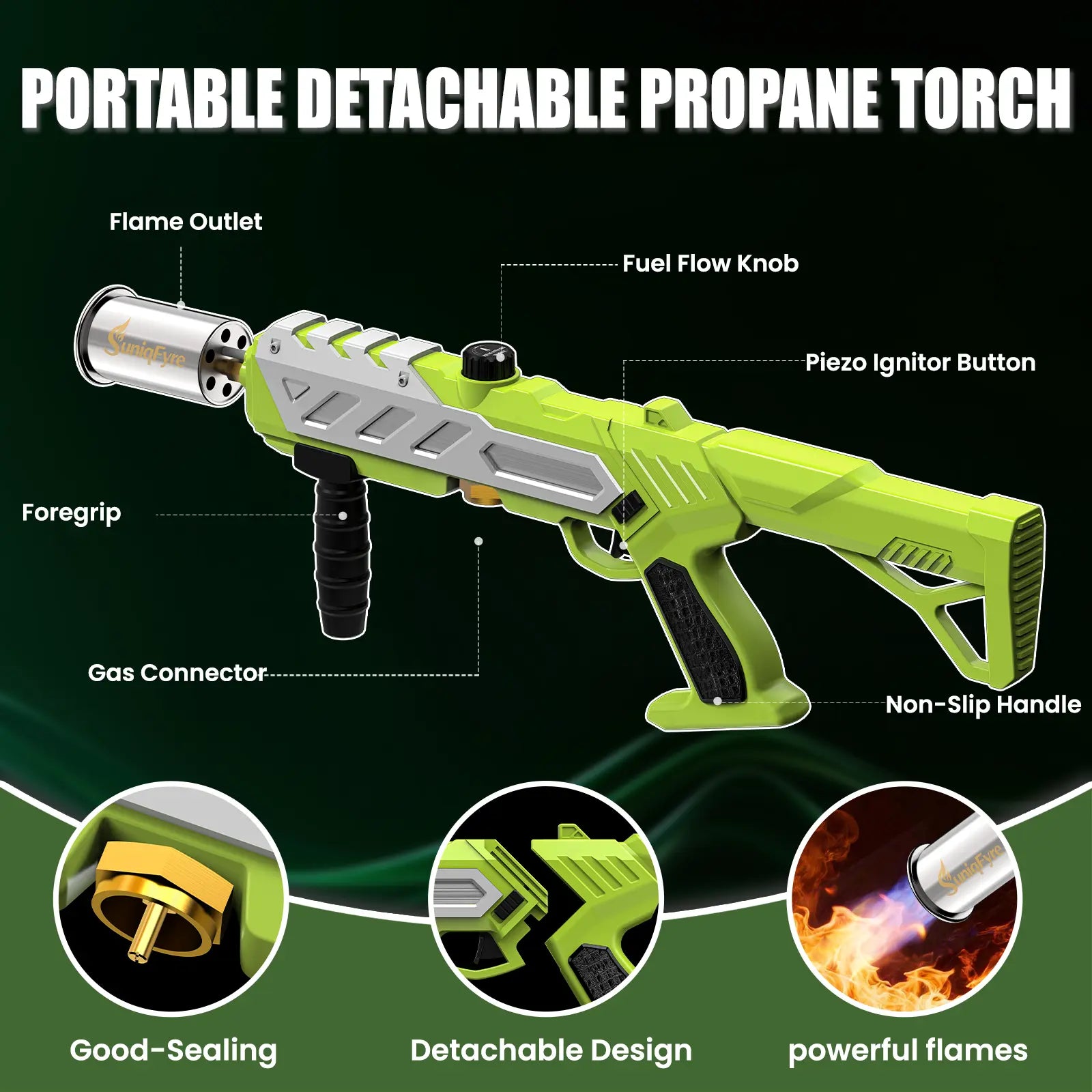 Powerful Propane Torch Gun with Adjustable Flame, Blow Torch Flamethrower Gas Welding Kit for BBQ, Searing Steak, Camping & Charcoal Torch Lighter (Tank Not Included) Suniqfyre