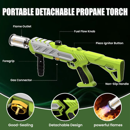 Powerful Propane Torch Gun with Adjustable Flame, Blow Torch Flamethrower Gas Welding Kit for BBQ, Searing Steak, Camping & Charcoal Torch Lighter (Tank Not Included) Suniqfyre