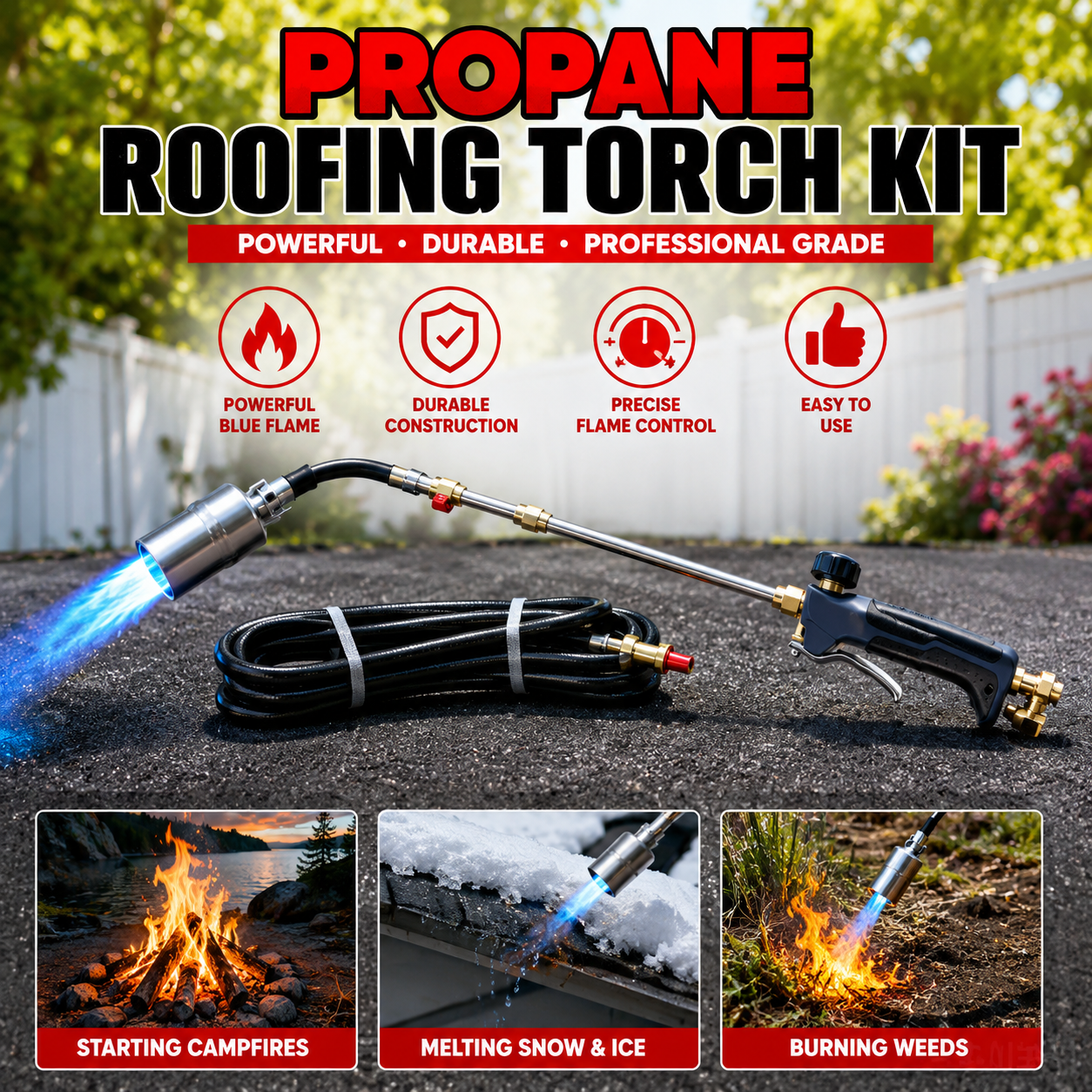 SuniqFyre Propane Torch Kit – Powerful Weed Burner Flamethrower for Outdoor Use, Adjustable High-Intensity Flame for Weeding, Ice & Snow Melting, Roofing & Fire Starter,