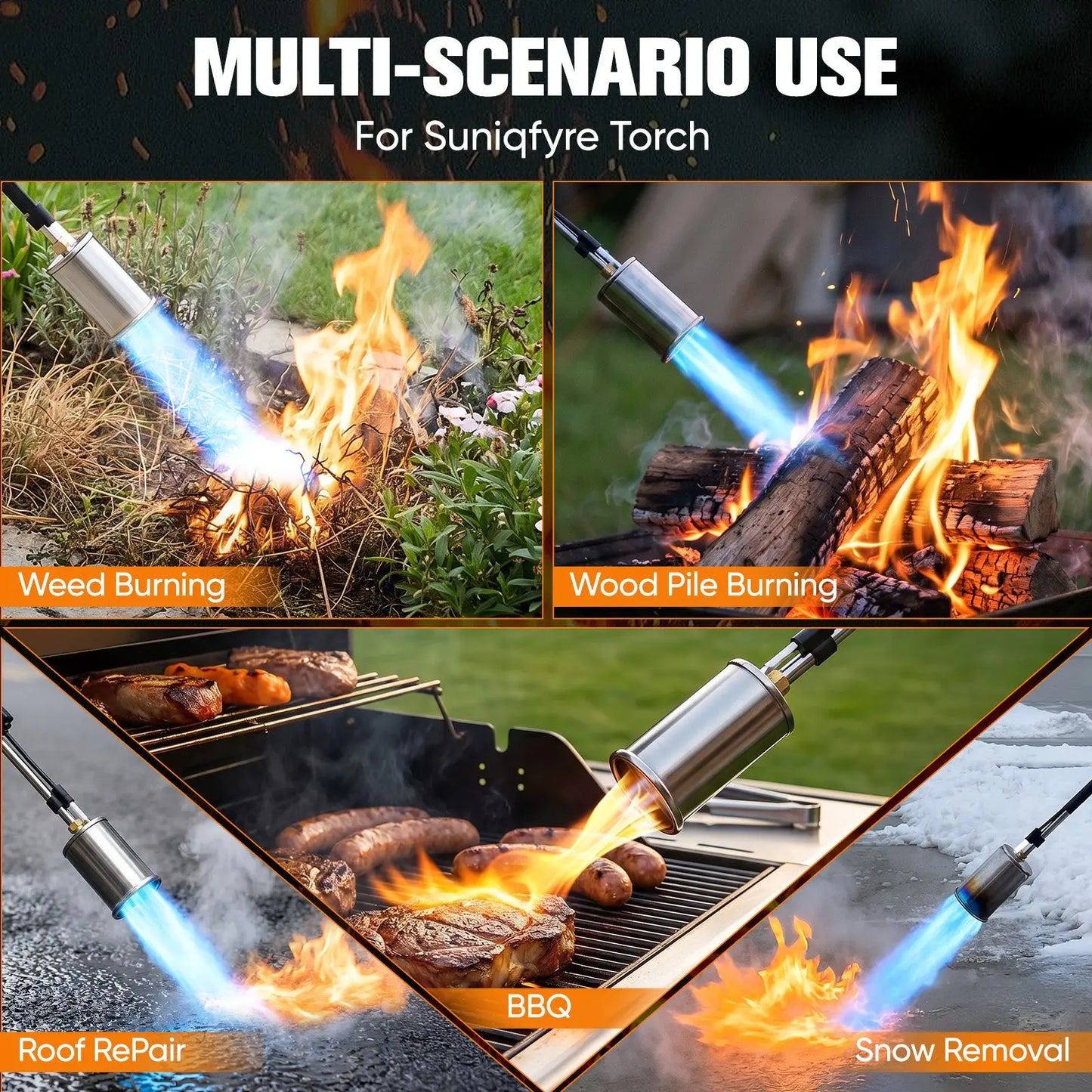 Propane Torch Weed Burner - Adjustable Flame Weed Burner with Detachable Handle & Piezo Trigger Self Igniting for Garden, Wood, Ice, Snow, Melting(Propane Tank Not Included) Suniqfyre