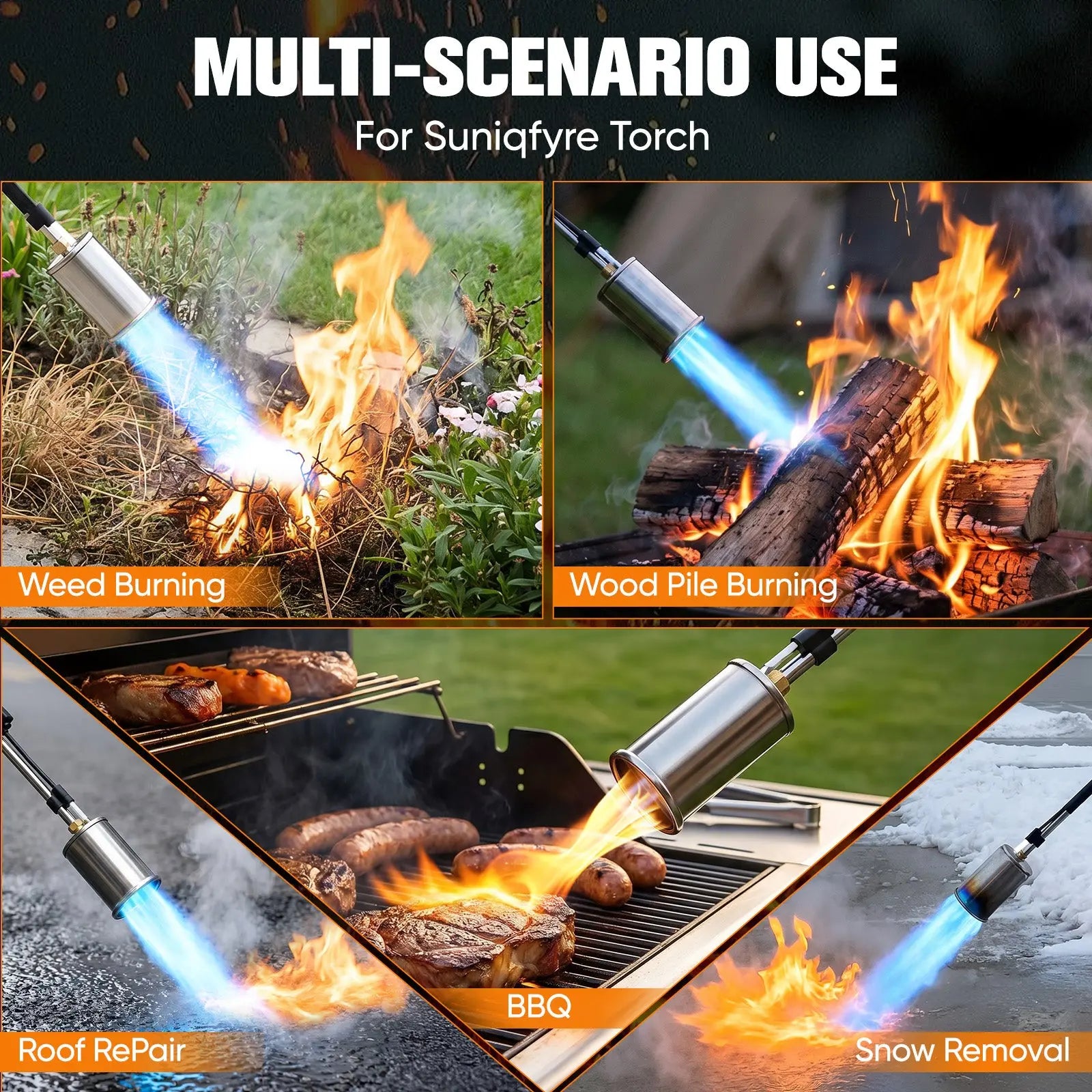 Propane Torch Weed Burner - Adjustable Flame Weed Burner with Detachable Handle & Piezo Trigger Self Igniting for Garden, Wood, Ice, Snow, Melting(Propane Tank Not Included) Suniqfyre